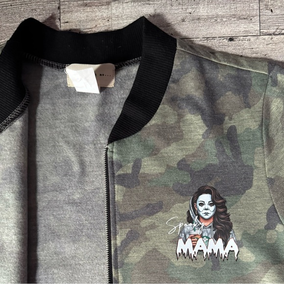 Spooky Mama, Coffee & Halloween Theme, Camo Bomber Style Jacket - Picture 7 of 16